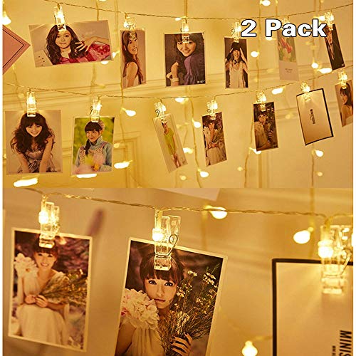 Product Cover LED Photo Clip String Lights Battery Powered,Perfect Room Decoration/Christmas/Halloween/Party Photo Holder with 10 Clips,2 Pack