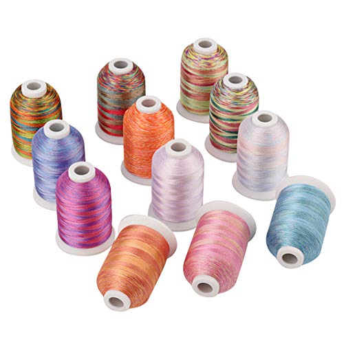 Product Cover Simthreads 12 Multi Color Variegated Color Embroidery Machine Thread 1000 Meters Each for Janome Brother Pfaff Babylock Singer Bernina Husqvaran and Most Home Sewing Embroidery Machines