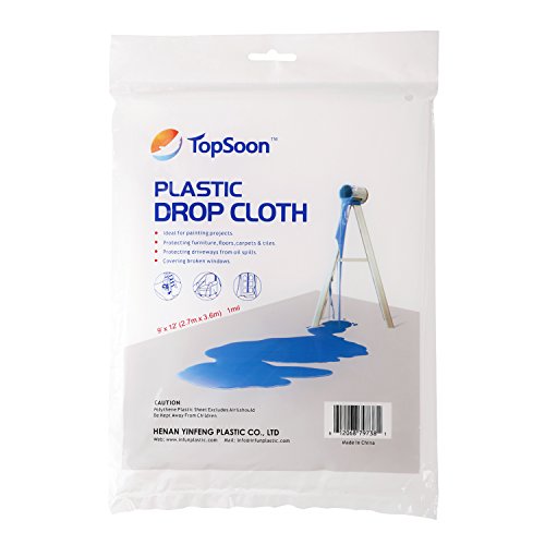 Product Cover TopSoon Plastic Drop Cloth 9-Feet by 12-Feet Clear Tarp Plastic Painting Tarp Plastic Sheeting Waterproof Patio Furniture Cover