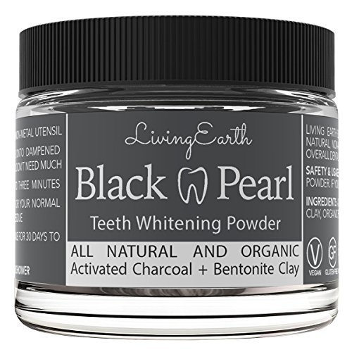 Product Cover Living Earth Black Pearl Activated Charcoal Teeth Whitening - Organic & All Natural - Remineralizing Tooth Powder - Anti-Bacterial - Made In USA - 2 oz Glass Jar