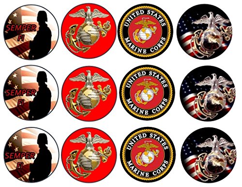 Product Cover 12 US Marines Corp Custom Edible Cupcake or Cookie Toppers (Wafer/Rice Paper)