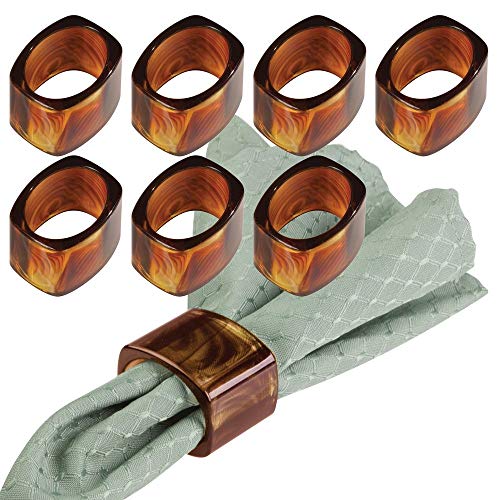 Product Cover mDesign Modern Plastic Napkin Rings for Place Settings - Use at Home, Kitchen, Dining Room, Dinner Parties, Luncheons, Picnics, Holidays, Weddings, Buffet Table - 8 Pack - Tortoiseshell Brown