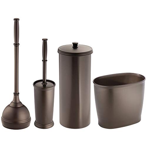 Product Cover mDesign MetroDecor Toilet Bowl Brush, Plunger/Toilet Paper Holder/Oval Wastebasket Trash Can, Bronze, Set of 4