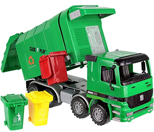 Product Cover Click N' Play Friction Powered Garbage Truck Toy with Garbage Cans Vehicle
