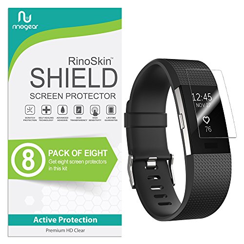 Product Cover (8-Pack) RinoGear Screen Protector for Fitbit Charge 2 Case Friendly Fitbit Charge 2 Screen Protector Accessory Full Coverage Clear Film