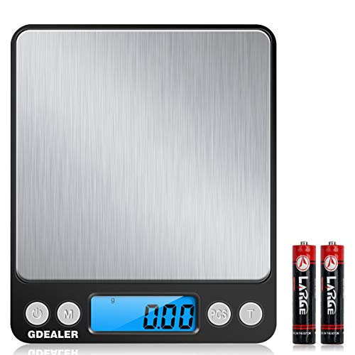 Product Cover GDEALER Digital Pocket Kitchen Scale 0.001oz/0.01g 500g Kitchen Food Scale Jewelry Weight Compact Scale, Tare, Stainless Steel, Backlit Display, Black