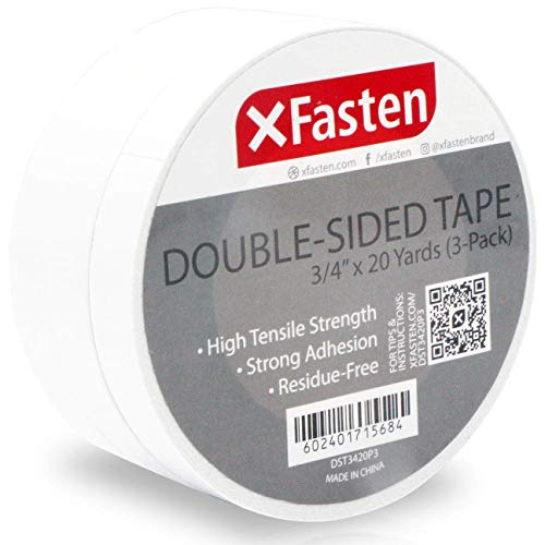 Product Cover XFasten Double Sided Tape, Removable, 3/4-Inch by 20-Yards, Pack of 3 Ideal as a Gift Wrap Tape, Holding Carpets, and Woodworking