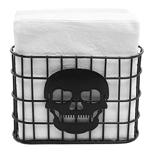 Product Cover MyGift Skull Design Tabletop Napkin Holder, Metal Wire Paper Towel Dispenser, Black