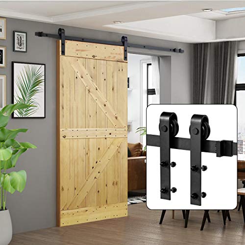 Product Cover U-MAX 8 FT Heavy Duty Sturdy Sliding Barn Door Hardware Kit, J Shape Hangers, Super Smoothly and Quietly, Simple and Easy to Install, Fit 42-48