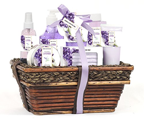 Product Cover Mothers Day Gift Baskets - Green Canyon Spa Luxury Wicker Basket Gift Set in Lavender, 8 Pieces Premium Bath and Body Spa Products in Handcrafted Basket