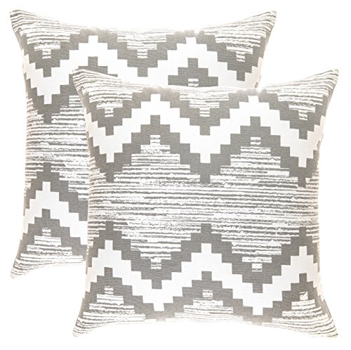 Product Cover TreeWool Decorative Square Throw Pillowcases Set Ikat Chevron Accent 100% Cotton Cushion Cases Pillow Covers (20 x 20 Inches / 50 x 50 cm; Sleet Grey & White) - Pack of 2