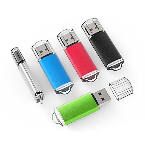 Product Cover TOPSELL 5 Pack 2GB USB 2.0 Flash Drive Memory Stick Thumb Drives (5 Mixed Colors: Black Blue Green Red Silver)