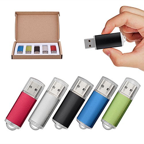 Product Cover TOPSELL 5 Pack 32GB USB 2.0 Flash Drive Memory Stick Thumb Drives (5 Mixed Colors: Black Blue Green Red Silver)