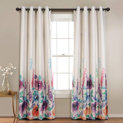 Product Cover MYSKY HOME Floral Design Print Grommet top Thermal Insulated Faux Linen Room Darkening Curtains for Bedroom, 52 x 95 Inch, Purple, 1 Panel