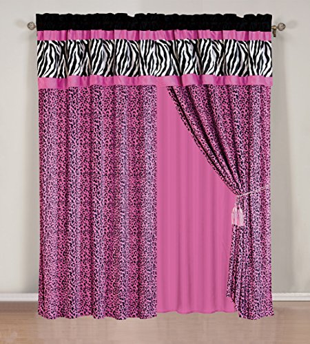 Product Cover 4 - Piece Rod Pocketed HOT PINK Black White Zebra Leopard Micro Fur curtain set Drapes / Window Panels 120