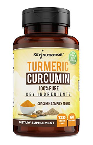 Product Cover Key Nutrition Turmeric Curcumin Complex with Piperine and Nettle, 100% Pure, Organic - Pain Relief, Anti-Inflammatory, Antioxidant - 120 Capsules