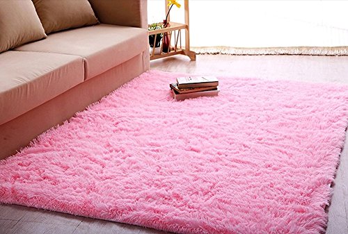 Product Cover 4-Feet*5-Feet(120*160 cm) , Pink : ACTCUT Super Soft Modern Shag Area Silky Smooth Rugs Living Room Carpet Bedroom Rug for Children Play Solid Home Decorator Floor Rug and Carpets 4- Feet By 5- Feet (Pink)
