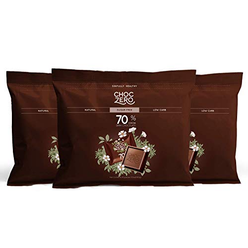 Product Cover ChocZero 70% Dark Chocolate, Sugar free, Low Carb, No Sugar Alcohol, No Artificial Sweetener, All Natural, Non-GMO - (3 Bags, 30 pieces)