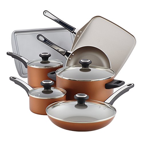 Product Cover Farberware 21955 High Performance Nonstick Cookware Pots and Pans Set Dishwasher Safe, 17 Piece, Copper