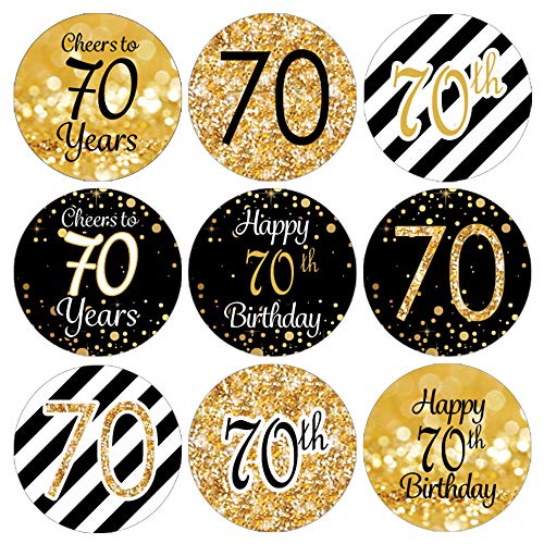 Product Cover DISTINCTIVS Black and Gold 70th Birthday Party Favor Labels - 180 Stickers