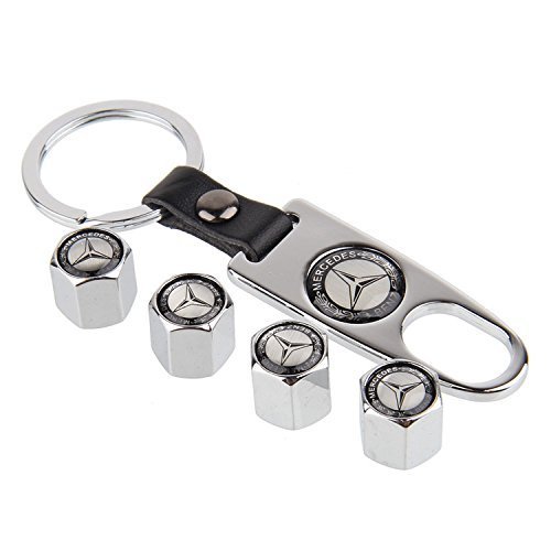 Product Cover eXeAuto a-54 Silver Tire Valve Stem Air Caps Cover and Keychain Combo Set for Mercedes Benz