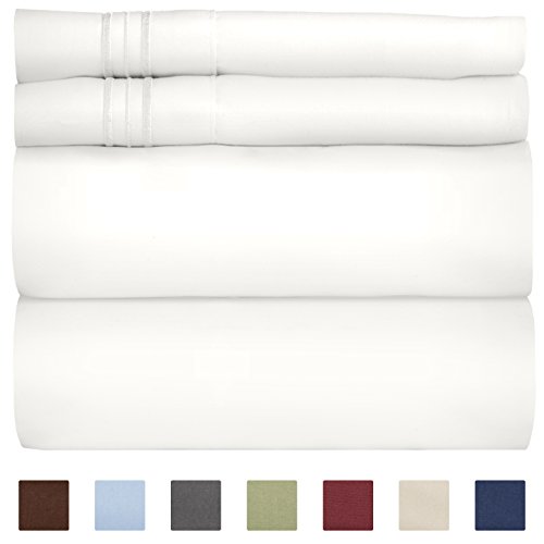 Product Cover King Size Sheet Set - 4 Piece Set - Hotel Luxury Bed Sheets - Extra Soft - Deep Pockets - Easy Fit - Breathable & Cooling Sheets - Wrinkle Free - Comfy - White Bed Sheets - Kings Sheets - 4 PC