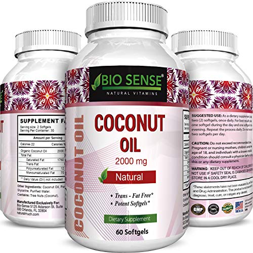 Product Cover Bio Sense's Extra Virgin Coconut Oil - Weight Loss Pills - Coconut Oil Softgels - Pure Antioxidant - Boost Immune System - More Potent Than Sunflower Oil & Olive Oil - Organic Coconut Oil Pill