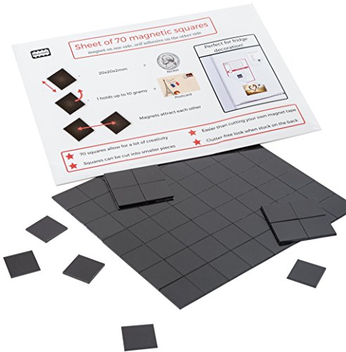 Product Cover Magnefic Magnetic Squares, 1 Tape Sheet of 70 Magnetic Squares (each 20x20x2mm), Magnet on one Side, Self Adhesive on the other Side. Perfect for Fridge Organisation, Art Project, Vision Board