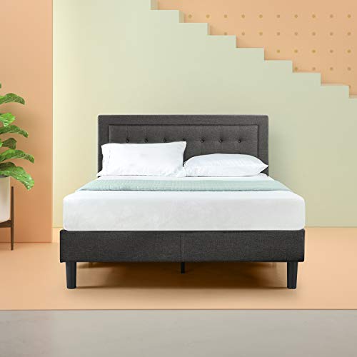 Product Cover Zinus Dachelle Upholstered Button Tufted Premium Platform Bed / Mattress Foundation / Easy Assembly / Strong Wood Slat Support / Dark Grey, Queen