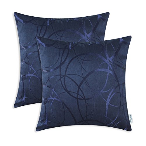 Product Cover CaliTime Pack of 2 Cushion Covers Throw Pillow Cases Shells for Couch Sofa Home Decor Modern Shining & Dull Contrast Circles Rings Geometric 20 X 20 Inches Navy Blue