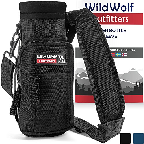 Product Cover Wild Wolf Outfitters - #1 Best Water Bottle Holder for 25 oz Bottles - Carry, Protect and Insulate Your Flask with This Military Grade Carrier w/ 2 Pockets and an Adjustable Padded Shoulder Strap.