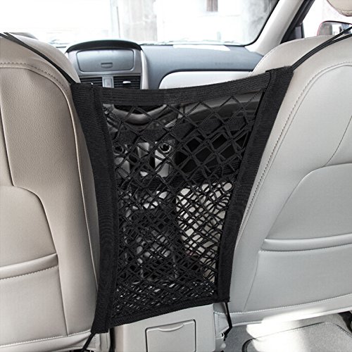 Product Cover MICTUNING Upgraded 2-Layer Universal Car Seat Storage Mesh/Organizer - Mesh Cargo Net Hook Pouch Holder for Purse Bag Phone Pets Children Kids Disturb Stopper
