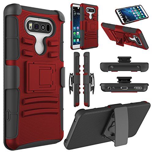 Product Cover Elegant Choise LG V20 Case, LG V20 Holster Case, Heavy Duty Dual Layer Full Body Protective Kickstand Case Cover with Belt Clip Holster Case for LG V20 (Red/Black)