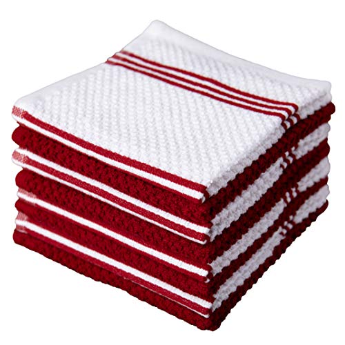 Product Cover Sticky Toffee Cotton Terry Kitchen Dishcloth, 8 Pack, 12 in x 12 in, Red Stripe