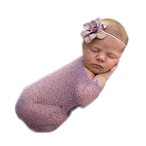 Product Cover Luxury Stretch Newborn Boy Girl Baby Photography Props Wrap Yarn Cloth Blanket Purple