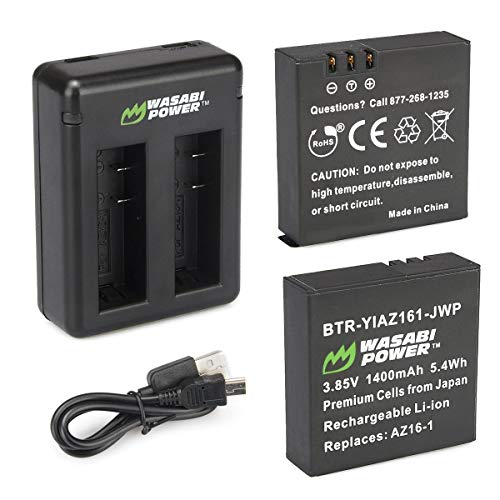 Product Cover Wasabi Power AZ16-1 Replacement Battery (2-Pack) and Dual USB Charger for Xiaomi YI 4K Camera and YI AZ16-1