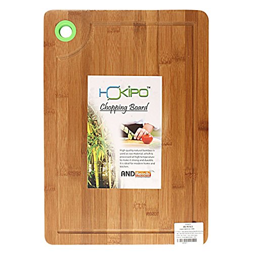 Product Cover HOKIPO® Large & Thick Bamboo Chopping Board with Drip Groove and Finger Hole - Large (40 x 28 x 1.5 cm)