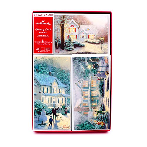 Product Cover Hallmark Thomas Kinkade Boxed Christmas Cards Assortment, Snowy Houses (40 Cards with Envelopes and Foil Seals)