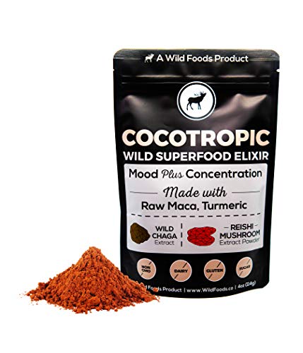 Product Cover Wild Cocotropic Mushroom Drink Elixir with Cocoa, Reishi, Chaga Extract, Maca, Turmeric | Hot Nootropic Brain and Focus Mix, Add to Smoothies, Shakes, Coffee (4 Ounce)