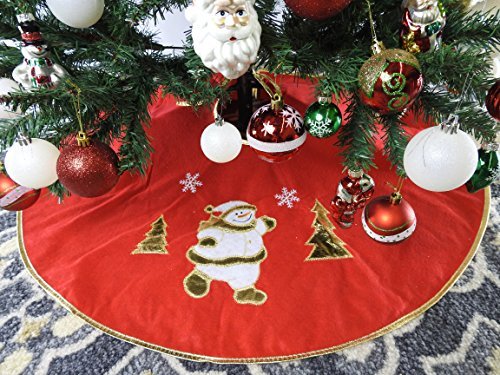 Product Cover 36 Red Non-Woven Christmas Tree Skirt with Snowman & Edge- Red by Christmas Elegance
