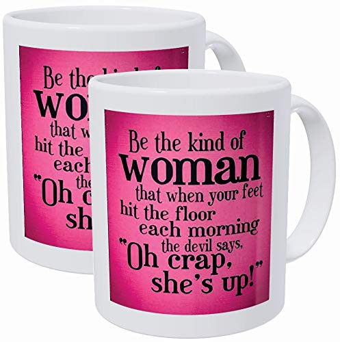 Product Cover 2-PACK of 11OZ Coffee Mugs - Be the kind of woman that when your feet hit the floor each morning the devil says - Inspirational and motivational - By A Mug To Keep TM