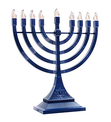 Product Cover Zion Judaica LED Electric Hanukkah Menorah - Battery or USB Powered (Blue) - Batteries and Cable Not Included