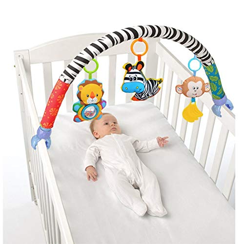 Product Cover VX-star Baby Travel Play Arch Stroller/Crib Accessory,Cloth Animmal Toy and Pram Activity Bar with Rattle/Squeak/Teethers(Stripe)