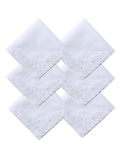 Product Cover COCOUSM Womens Large Soft White Embroidered Handkerchiefs - 60s Cotton Square 17
