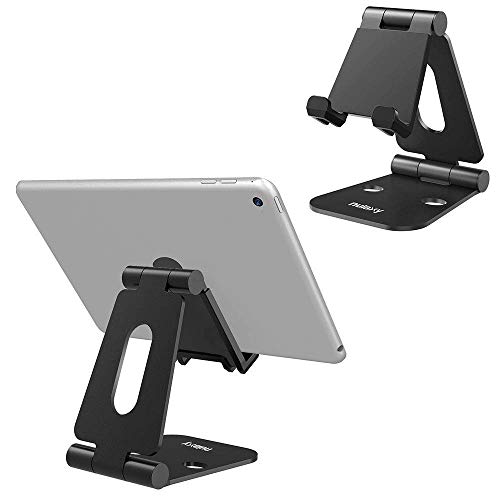 Product Cover Nulaxy Foldable Tablet Phone Stand Compatible with Nintendo Switch Desk Holder for iPad Air Pro iPhone Xs/XR/XS Max/X 8 7 6 Plus, Samsung Galaxy Tab, Android Phones, Tablets E-Readers (Black Plus)