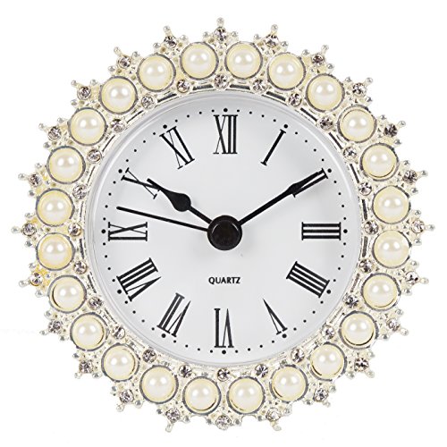 Product Cover NIKKY HOME Pewter Small Table Clock with Quartz Analog Faux Pearls 3'', White