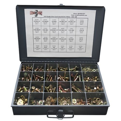 Product Cover Grade 8 Hex Cap Bolts Screws, Nuts, Washers, Lock Washers Assortment Kit - 574 Pieces!