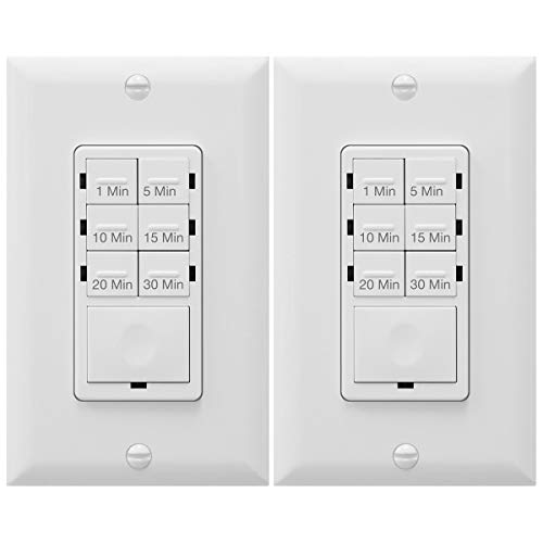 Product Cover In Wall Timer Switch Enerlites, Fan Switch Timer, Countdown Timer Switch, Light Timer Switch, Bathroom Timer Switch, 1 - 30 min, Night Light LED Indicator, Neutral Wire Required HET06A ,White, 2-Pack
