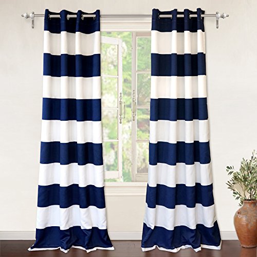Product Cover DriftAway Mia Stripe Room Darkening Grommet Unlined Window Curtains 2 Panels Each 52 Inch by 84 Inch Navy