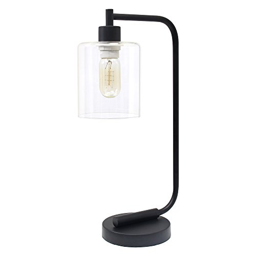 Product Cover Simple Designs LD1036-BLK, Black Bronson Antique Style Industrial Iron Lantern Glass Shade Desk Lamp